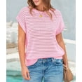 thumbnail image 2 of Women'S Round Neck Hollow Crochet Short Sleeve Top Pink S, 2 of 6