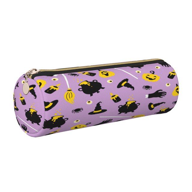 Disketp Cute Halloween Estuche Organizador de Lápices de Cuero, Estuche de Oficina con Cremallera para Bolígrafo y Lápiz