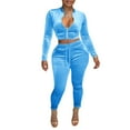 thumbnail image 4 of biudgviw Womens 2 Piece Velvet Outfits Fashion Zipped Long Sleeve Crop Shirts Winter Comfy Long Drawstring Leggings Lounge Sets, 4 of 6