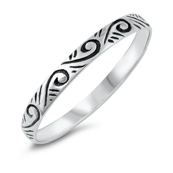 Oxidized Sterling Silver Thin Wind Decoration Band Ring Size 4