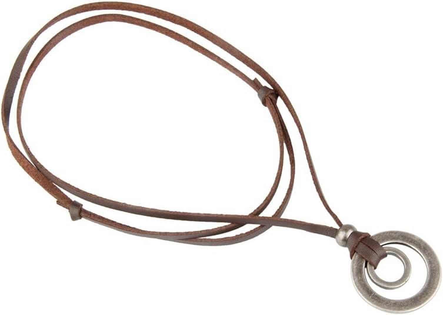 2pcs Leather Necklace for Men Double Circle Rings Leather Rope Pendant Necklace Punk Leather Chain Disc Ring Necklace Vintage Jewelry Gift