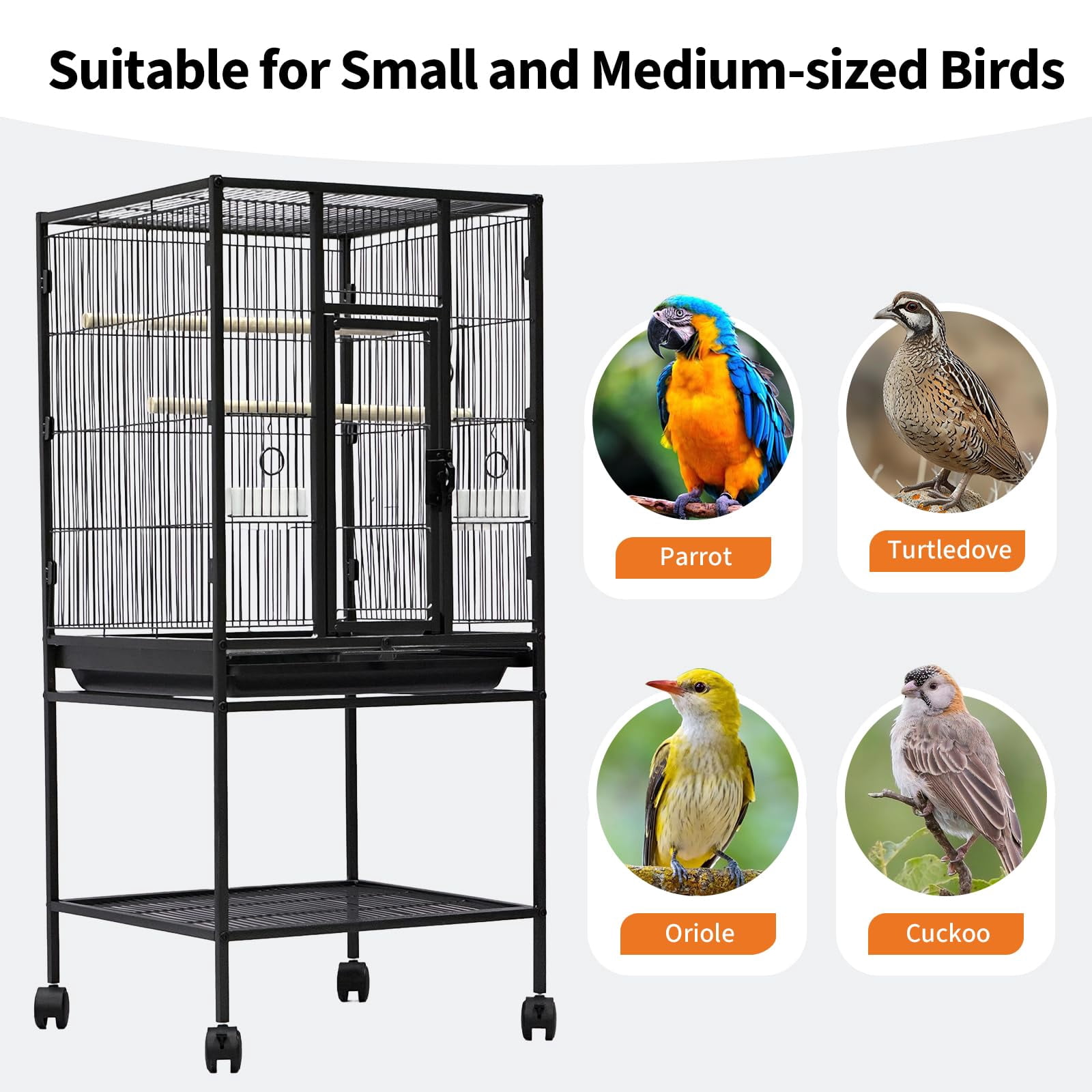 Extra Tall Large Bird Cage, Bird Cage with Rolling Storage Stands, Feed Bowls, Wide Tall Parrot Cage for Parakeets, Conures, Cockatiel, Cockatoo Sturdy Metal Aviary