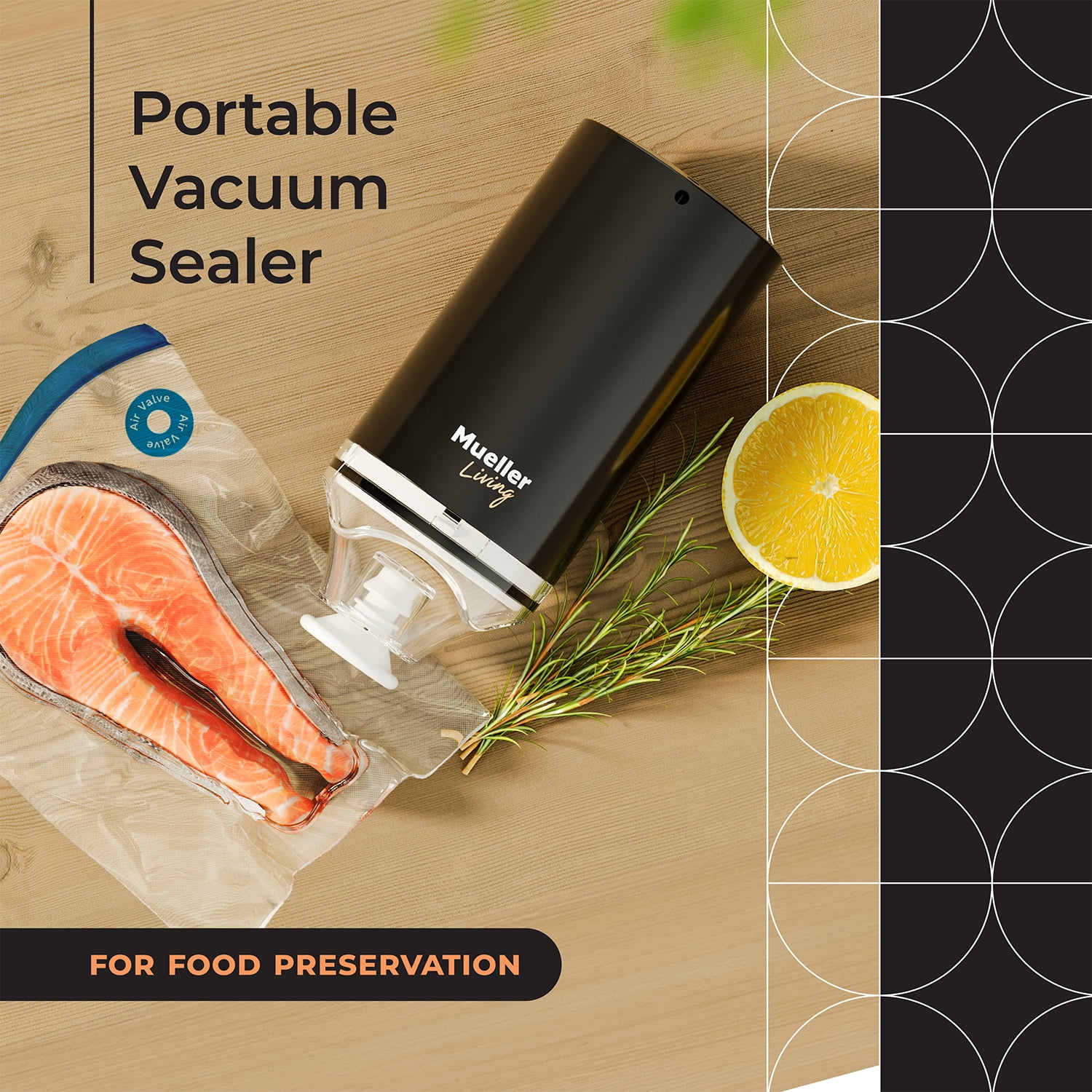 Mueller Handheld Vacuum Sealer Machine, Cordless Portable Food Sealer With (4) Reusable Zipper Bags & Charging System, For Travel and On-the-Go Food Storage