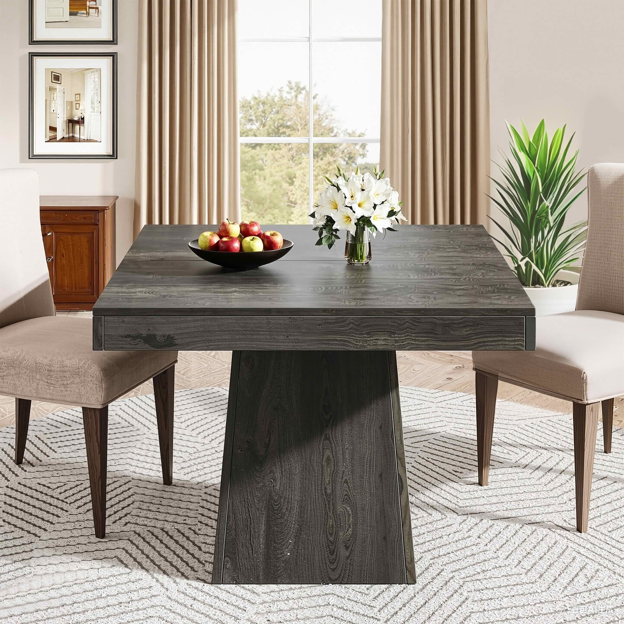MAYEERTY 31.5 Inch Gray Farmhouse Square Dining Table, Thick Top Pedestal Table Seats 4 for Small Spaces
