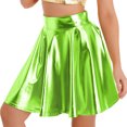 thumbnail image 2 of inhzoy Womens Shiny Metallic Pleated Skirt Festival Party Clubwear Green XL, 2 of 6
