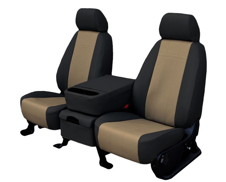 CalTrend Center Captain Chairs Faux Leather Seat Covers for 2007-2010  Chevy/GMC Suburban|Yukon|Tahoe 1500-2500 CV408-08LB Light Grey Insert  with Black Trim