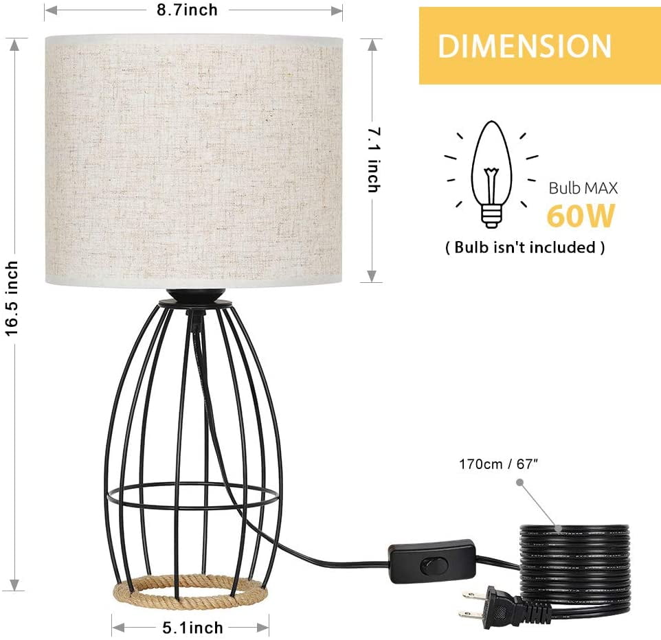 Buy Farmhouse Table Lamp Basket Cage Style Black Chrome Metal Base with