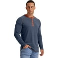 thumbnail image 4 of JWD Mens Henley Long Sleeve T-Shirt Cotton Casual Shirt US VG Navy Blue S, 4 of 6