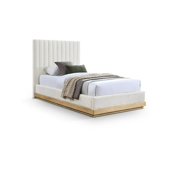 Meridian Furniture Emmet Cream Chenille Fabric Twin Bed