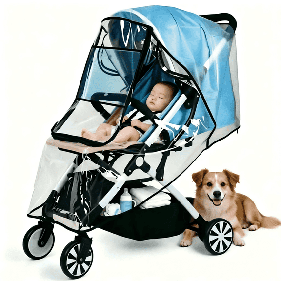 Universal Clear Stroller Rain Cover, TVTUTPWY Travel Baby Cart Poncho, Waterproo Recessed Zipper Design, Breathable Mesh Vents, Protects from Rain, Wind, Sun, Dust and Bug