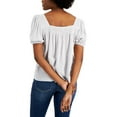 thumbnail image 2 of TOMMY HILFIGER Womens White Smocked Pouf Sleeve Square Neck Top L, 2 of 3