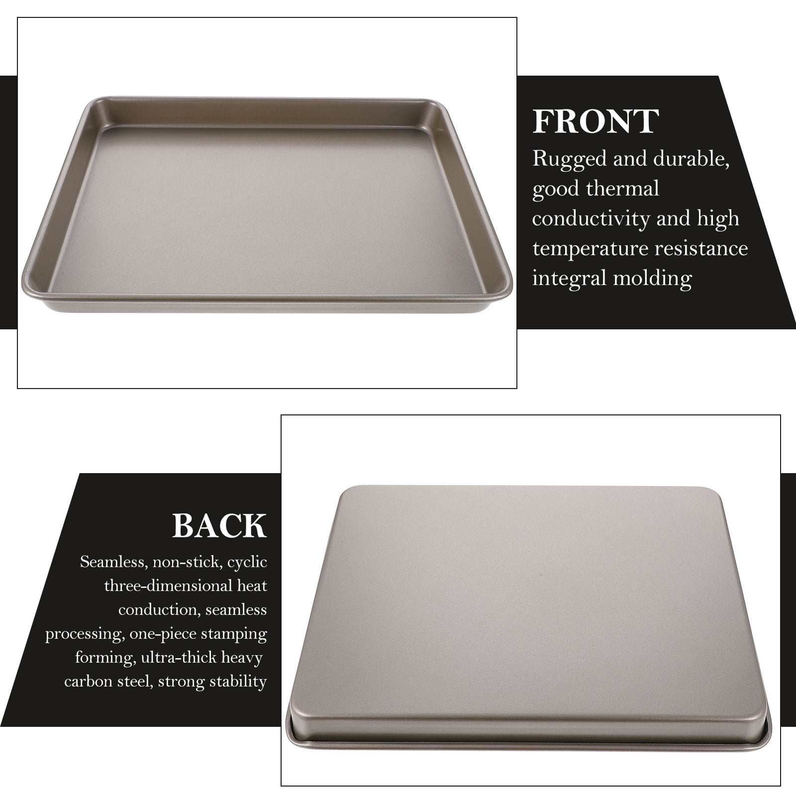 ULTNICE 1Pc Heavy Duty Golden Baking Tray with Rounded Corners Non Stick Carbon Steel