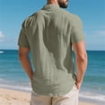 thumbnail image 5 of Rggeeun Men Shirts Solid Color Short Sleeve V Neck With Front Buttons & Pocket Trim Pleated Loose Fit For Summer Streetwear Simple Tee,Army Green,L, 5 of 8