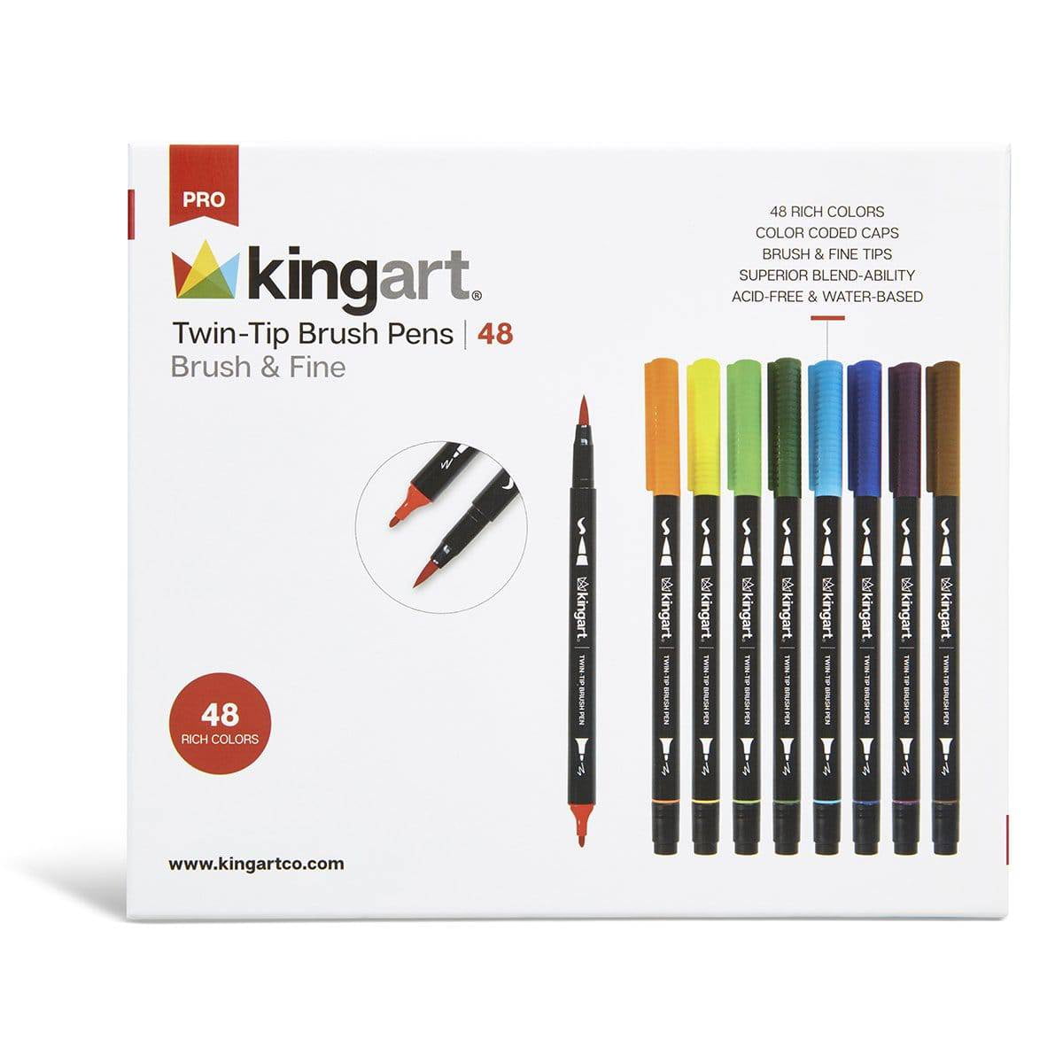 KINGART PRO TwinTip Brush Pen Art Markers, Set of 48 Unique & Vivid