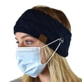 thumbnail image 2 of C.C Soft Stretch Cable Knit Side Epoxy Button for Mask Fuzzy Lined Ear Warmer Headband, Navy, 2 of 5