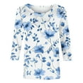 thumbnail image 5 of Nrmvnmi Womens 3/4 Length Sleeve Cotton Tops Casual Floral Print Round Neck Tie Dye Summer/Fall Tops Loose Fit Elastic and Lightweight Blouse For Women, 5 of 6