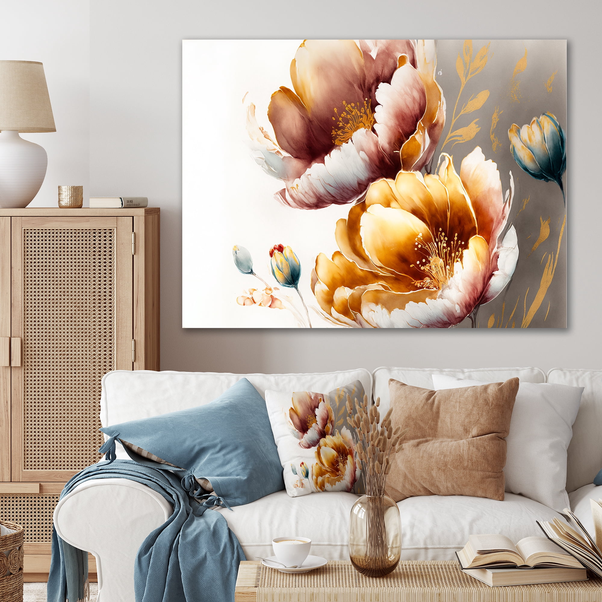 Designart Orange And Red Crocus Flowers Canvas Wall Art