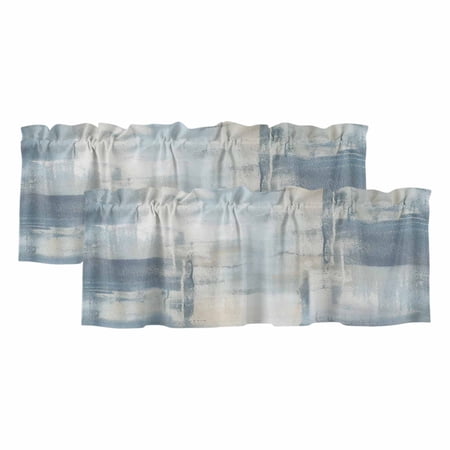 Blue Beige Valances for Windows Light Filtering Kitchen Curtain Valances 2 Panels Oil Painting Abstract Art Contemporary Rod Pocket Short Window Treatments for Living Room Bedroom 42 Wx12 L