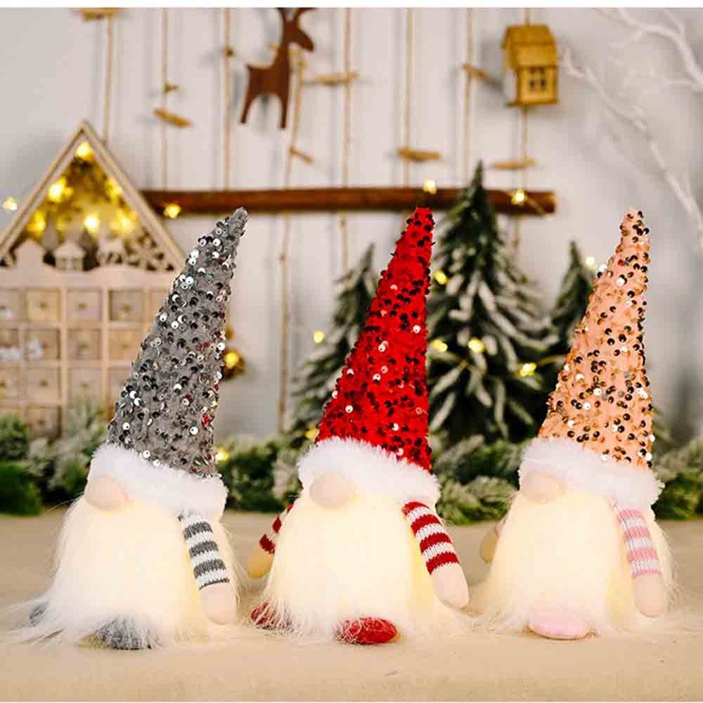 Kids Elf LED Light Pendants Christmas Decoration Gnome Plush Doll Xmas Ornaments Hanging Decorations PINK - image 4 of 8