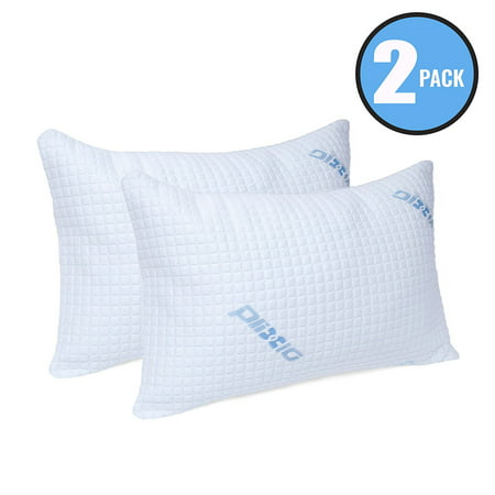 2 Pack Plixio Shredded Memory Foam Pillow with Bamboo Hypoallergenic Cooling Cover - King Size Sleeping
