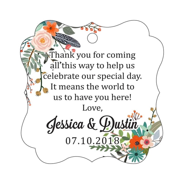 Darling Souvenir Custom Wedding Thank You Message Gift Tags Personalized Party Favor Hang Paper Tags-Floral White-100 Tags