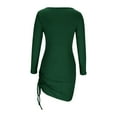 thumbnail image 6 of GigrtiJin Sweater Dress for Women V Neck Long Sleeve Sexy Drawstring Hem Dress Casual Ribbed Knitting Cotton Dresses, 6 of 7
