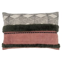 Modern Stripe & Printed Tufted Cotton Decorative Throw Pillow 16 x 24 Inch Rectangular