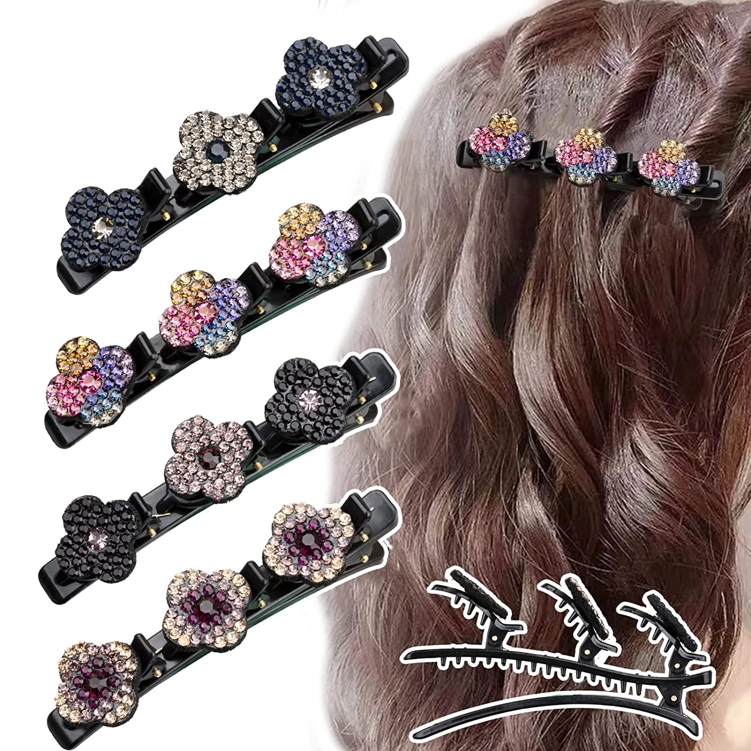 4Pack Satin Fabric Hair Bands, Crystal Stone Hair Clip with 3 Small