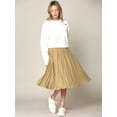 thumbnail image 3 of Made by Johnny Women's High Elastic Waist Pleated Mid A-Line Swing Skirt M KHAKI, 3 of 6