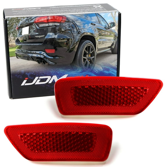 OE Red Lens Rear Bumper Reflector Lenses For Jeep 2011-2020 Grand Cherokee WK2, Compass & Dodge Journey, OE-Spec LH RH Assembly