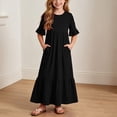 thumbnail image 7 of Girls Tiered Maxi Dresses Half Sleeve Ruffle Hem Long Dress Summer Casual Vacation Outfits Black, Size 9 Y, 7 of 7