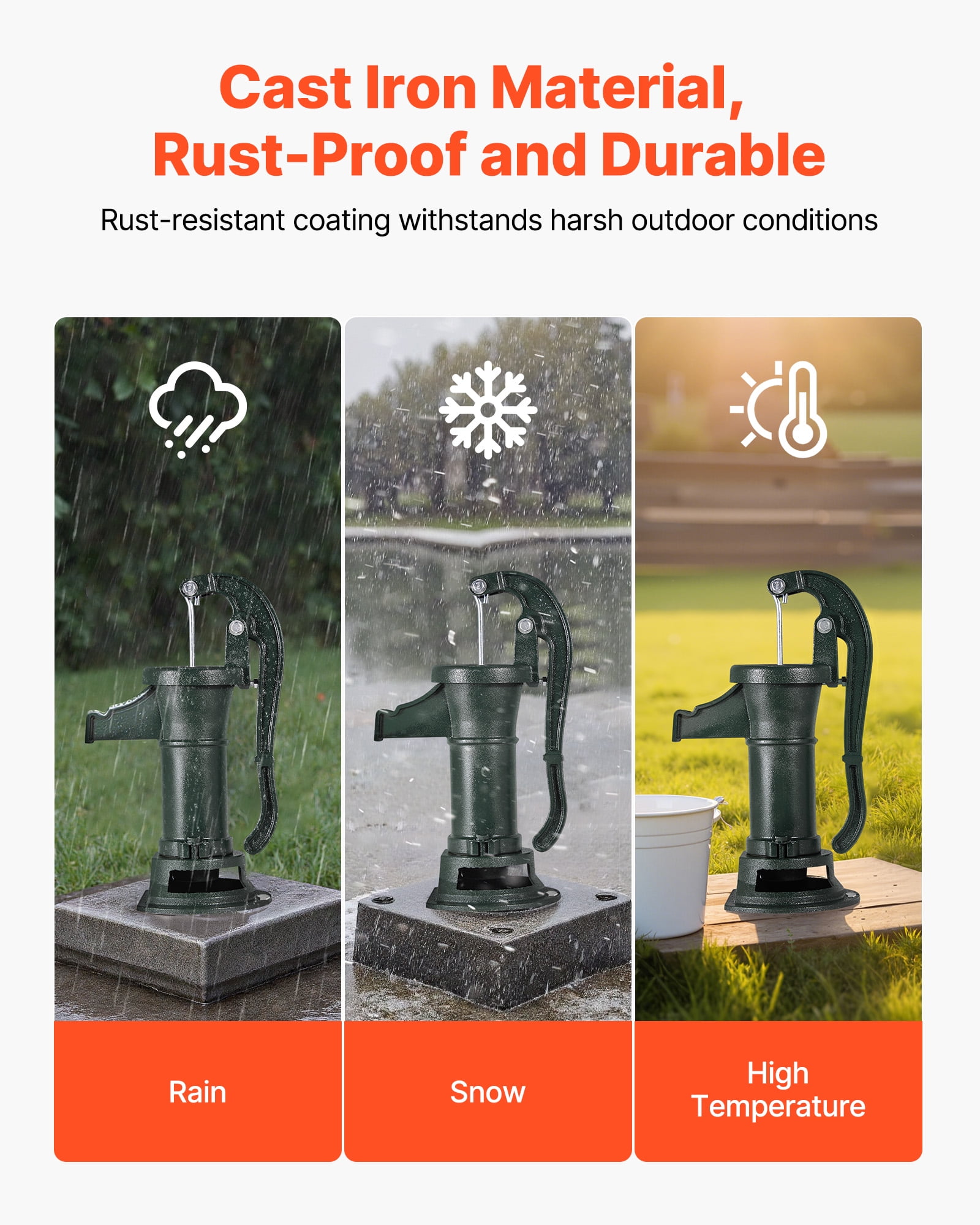 VEVOR Well Hand Pitcher Pump, 25 ft Maximum Lift, Antique Cast Iron Manual Hand Water Pump, NPT 1-1/4 in Connection, Easy Installation, Old Fashioned for Outdoor Garden, Pond, Backyard, Farm, Green