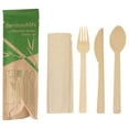thumbnail image 2 of Natural Dinner Party Catering Bamboo Veneer Utensil 4pc Set - Spoon, Fork, Knife, Napkin - Bagged - 10 Sets, 2 of 5