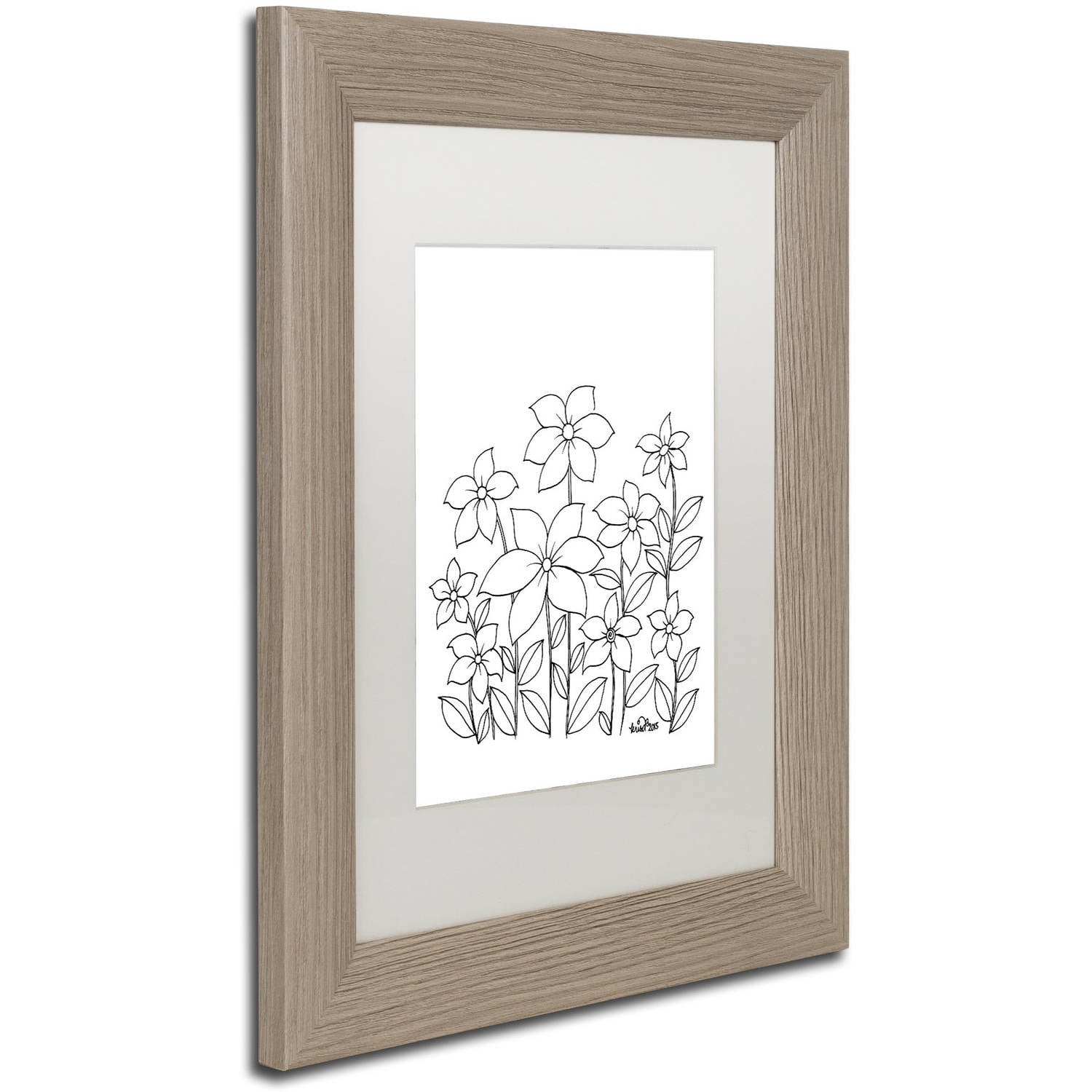 Trademark Fine Art "Simple Flower Doodle 1" Canvas Art by KCDoodleArt White Matte, Birch Frame