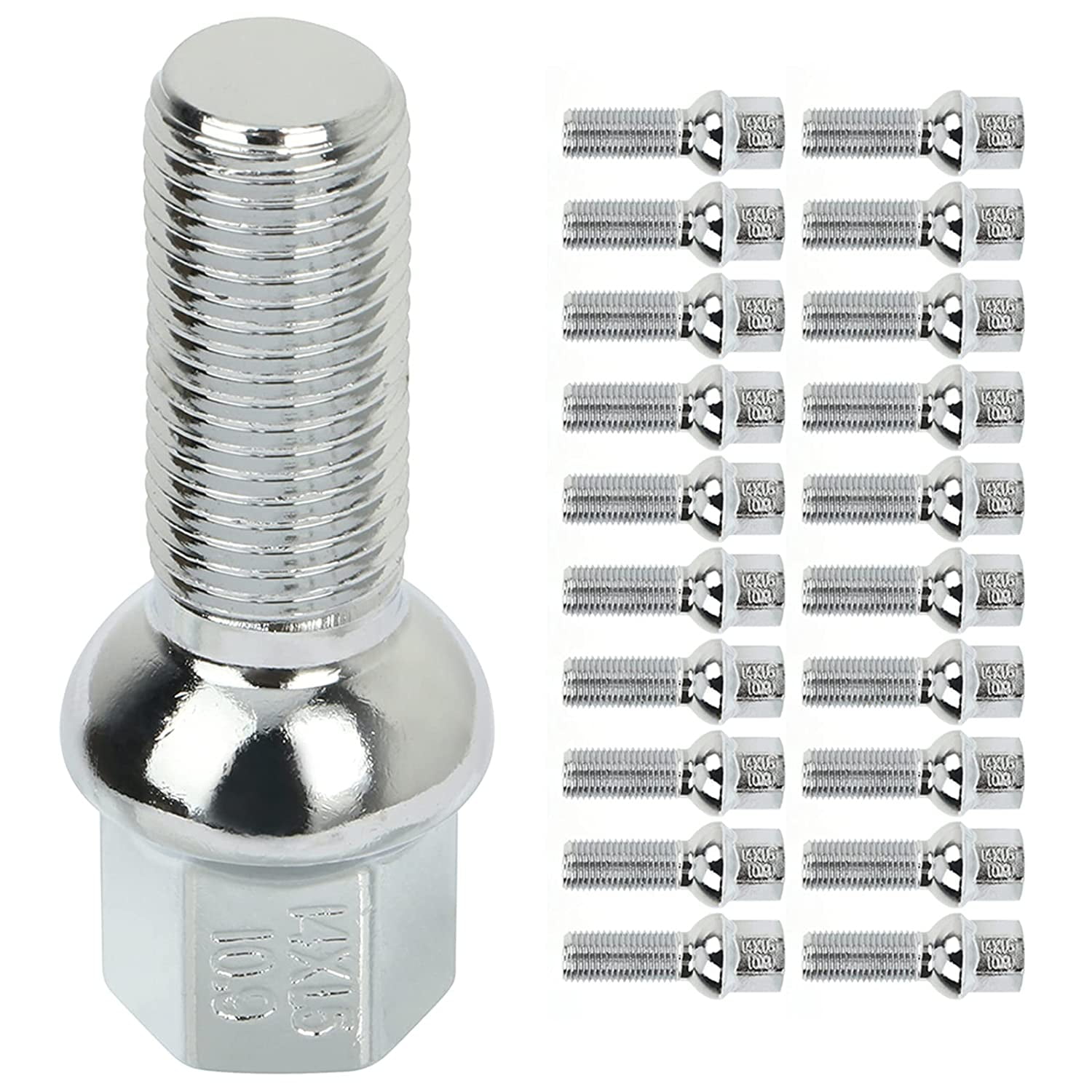 SCITOO Wheel Bolt 14x1.5 20 Pieces Silver Shank Length 33 mm Compatible with Audi 100 200 4000 A4 A5 A6 