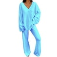 thumbnail image 2 of Baqcunre Ladies' Solid Color Comfort Collar Casual Daily Home Warm Two Piece Set Womens Pajama Sets Pajamas For Women Two Piece Sets For Women,Women Clothing Lounge Sets For Women,Color Blue,Size L, 2 of 4