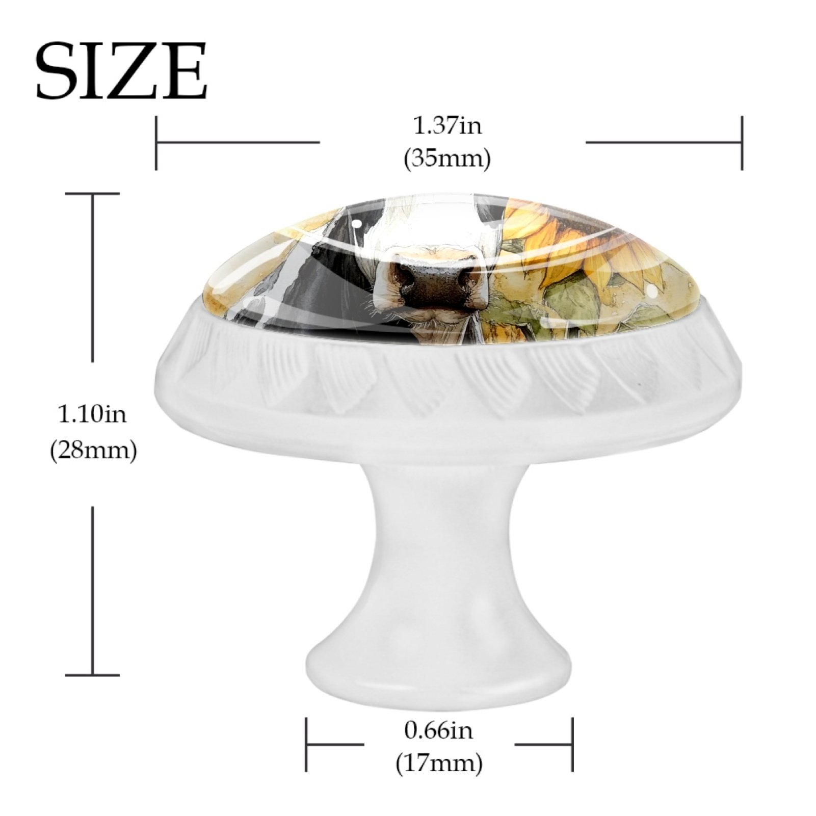 4 Pcs Cow and Sunflower Knobs for Kitchen Cabinet Cupboard Dresser Bookcase Drawer Pulls Handles Round Home Decor