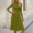 thumbnail image 3 of Women's Casual Fashion High Neck Long Sleeve Solid Color Midi Dress, Fall and Winter Comfortable Dress for Casual Outings, Soft and Breathable Fabric,Army Green,L, 3 of 7
