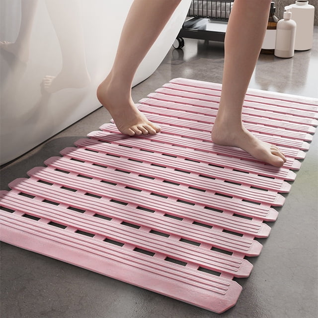 Alfombra antideslizante para baño, alfombra de piso para ducha, baño antideslizante, tapete de succión con cuadrícula impermeable para inodoro - Rosa