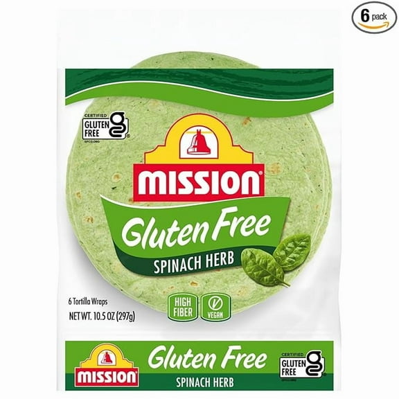 Mission Gluten Free Spinach Herb Tortilla Wraps, 6 Count, Trans Fat Free ( Pack of 3 )