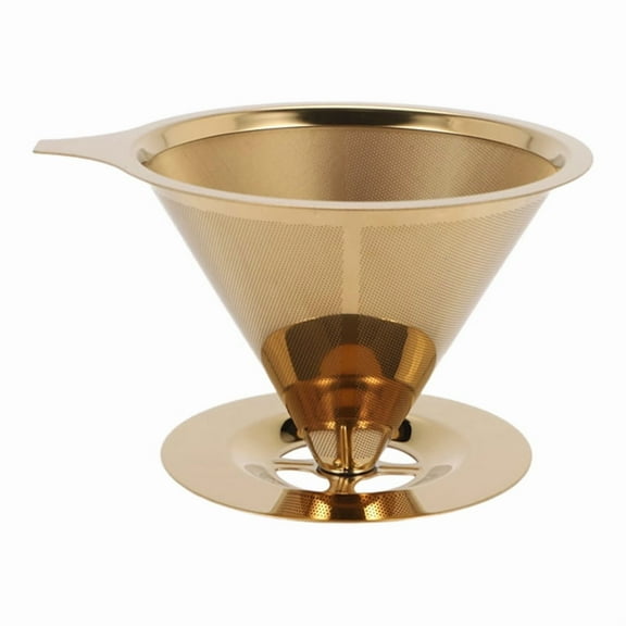 Double Wall Stainless Steel Titanium Gold Pour over Coffee Dripper Filter with Cup Stand and Handle