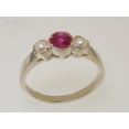 thumbnail image 3 of LBG British Made 925 Sterling Silver Natural Ruby & Cultured Pearl Womens Trilogy Ring - 33 size options, 3 of 7