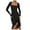 Black, variant on Women's Sexy Ruched Bodycon Midi Dresses Elegant Mesh Long Sleeve Square Neck Ruffle Hem Party Dress (White, S)