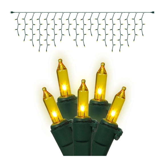 Vickerman 100 Gold Mini Light Icicle Light on Green Wire, 9' Christmas Light Strand