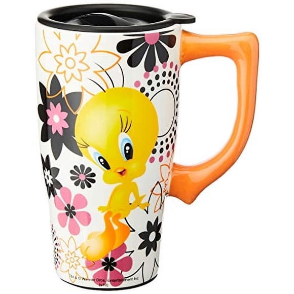 Taza de viaje Spoontiques Tweety Ceramic con tapa con cierre
