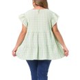 thumbnail image 3 of Agnes Orinda Women's Plus Size 1950s Gingham Top Crew Neck Flare Short Sleeves Blouse Summer Babydoll Tops 4X Green, 3 of 6