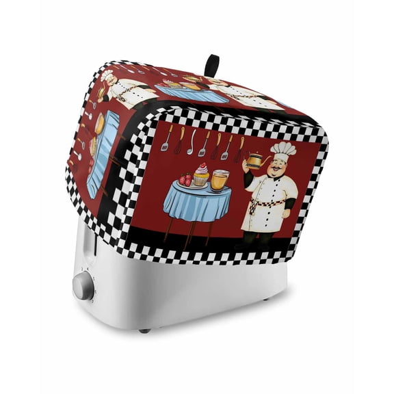 Chef Toaster Cover 2 Slice, Small Kitchen Appliance Covers, Cartoon Red Food Cooking Black White Buffalo Check Toaster Oven Cover with Loop, Bread Machine Cover Polyester Dust Cover Protection