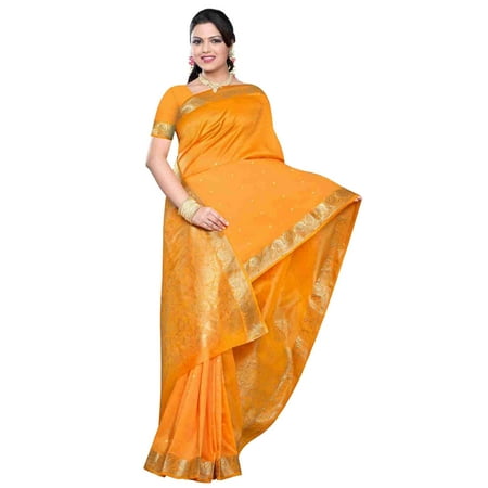 Pumpkin -  Benares Art Silk Sari / Saree/Bellydance Fabric (Best Silk Saree Shop In Kanchipuram)