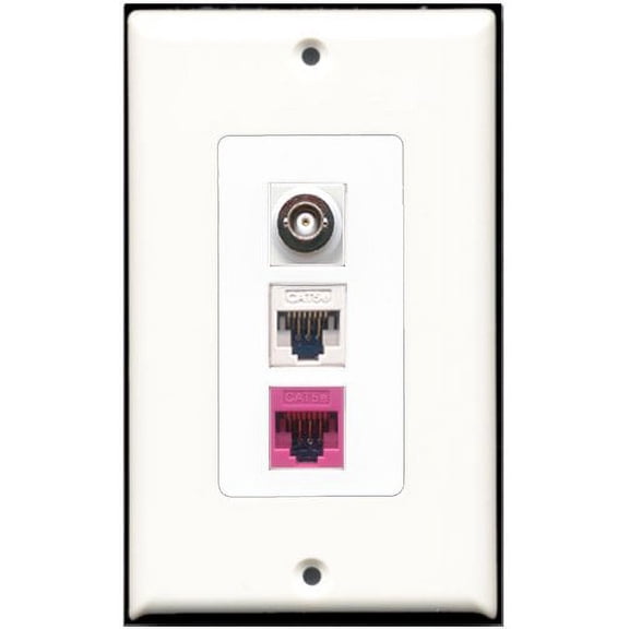 RiteAV - 1 Port BNC 1 Cat5e Ethernet White 1 Cat5e Ethernet Pink Wall Plate Decorative