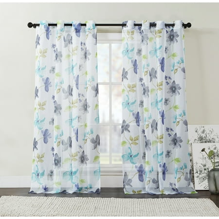 Extra Long Two 2 Piece Sheer Grommet Window Curtain Panels Teal